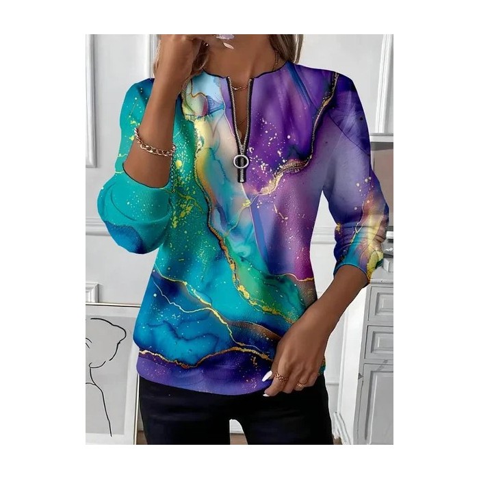 Women Abstract Crew Neck Printing Casual Spring/Fall Long Sleeve Sweatshirt