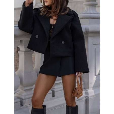 Women Spring/Fall Outerwear Casual Split Joint Plain Long Sleeve Shawl Collar Jacket