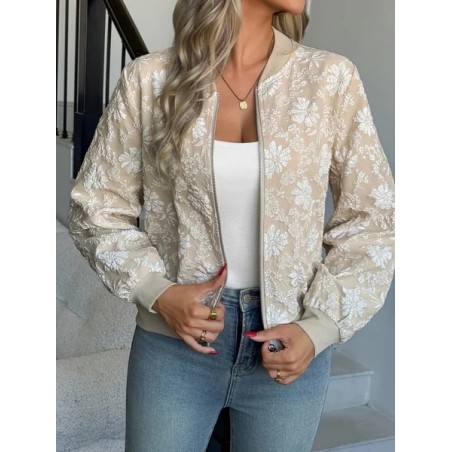 Women Spring/Fall Outerwear Vintage Printing Floral Long Sleeve Stand Collar Jacket