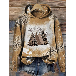 Women Leopard Spring/Fall Printing Long Sleeve Casual Daily Hoodie