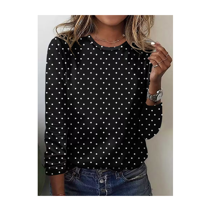 Women Polka Dots Long Sleeve Tee T-shirt Crew Neck Printing Casual Spring/Fall Graphic Tee Top