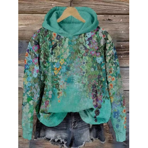 Women Floral Spring/Fall Printing Long Sleeve Casual Daily Hoodie