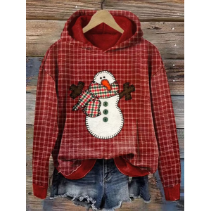 Women Plaid Spring/Fall Printing Long Sleeve Casual Daily Hoodie