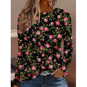 Women Floral Long Sleeve Tee T-shirt Crew Neck Printing Casual Spring/Fall Graphic Tee Top