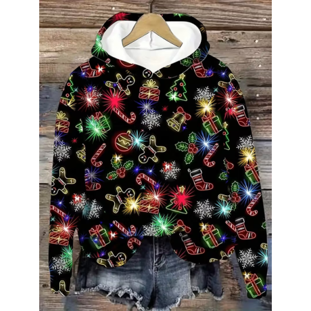 Women Christmas Spring/Fall Printing Long Sleeve Casual Daily Hoodie