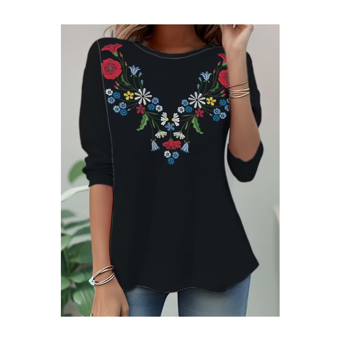 Women Floral Long Sleeve Tee T-shirt Crew Neck Casual Spring/Fall Tunic Top