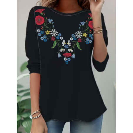 Women Floral Long Sleeve Tee T-shirt Crew Neck Casual Spring/Fall Tunic Top