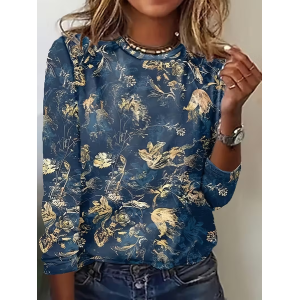 Women Floral Long Sleeve Tee T-shirt Crew Neck Printing Casual Spring/Fall Graphic Tee Top