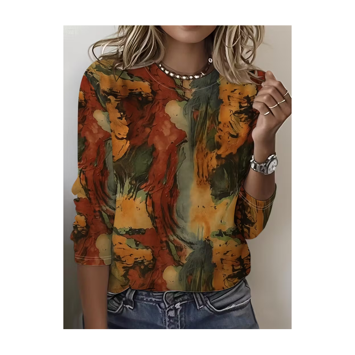 Women Abstract Long Sleeve Tee T-shirt Crew Neck Printing Casual Spring/Fall Graphic Tee Top
