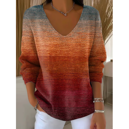 Women Abstract Long Sleeve Tee T-shirt V Neck Printing Casual Spring/Fall Top