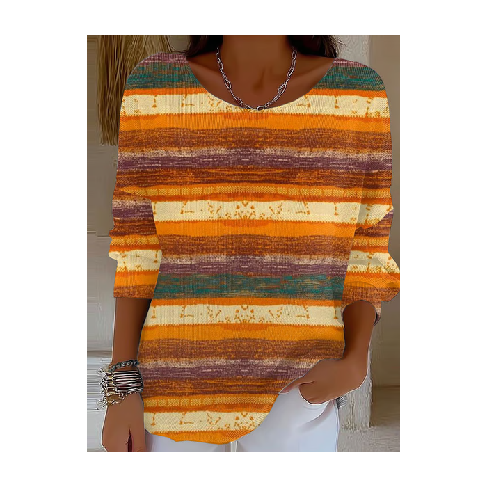 Women Abstract Printing Spring/Fall Casual Long Sleeve Crew Neck Sweater