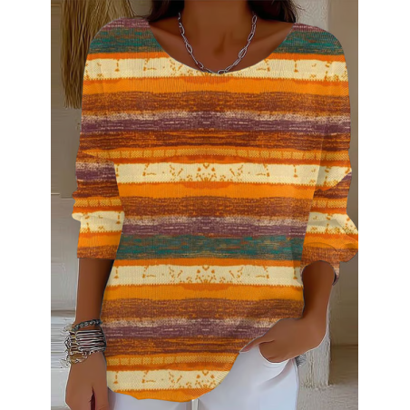 Women Abstract Printing Spring/Fall Casual Long Sleeve Crew Neck Sweater