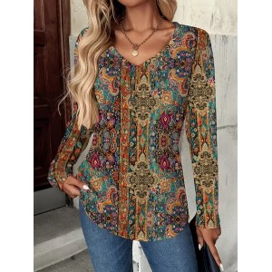 Women Floral Long Sleeve Tee T-shirt V Neck Printing Casual Spring/Fall Graphic Tee Top