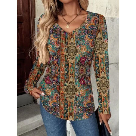Women Floral Long Sleeve Tee T-shirt V Neck Printing Casual Spring/Fall Graphic Tee Top