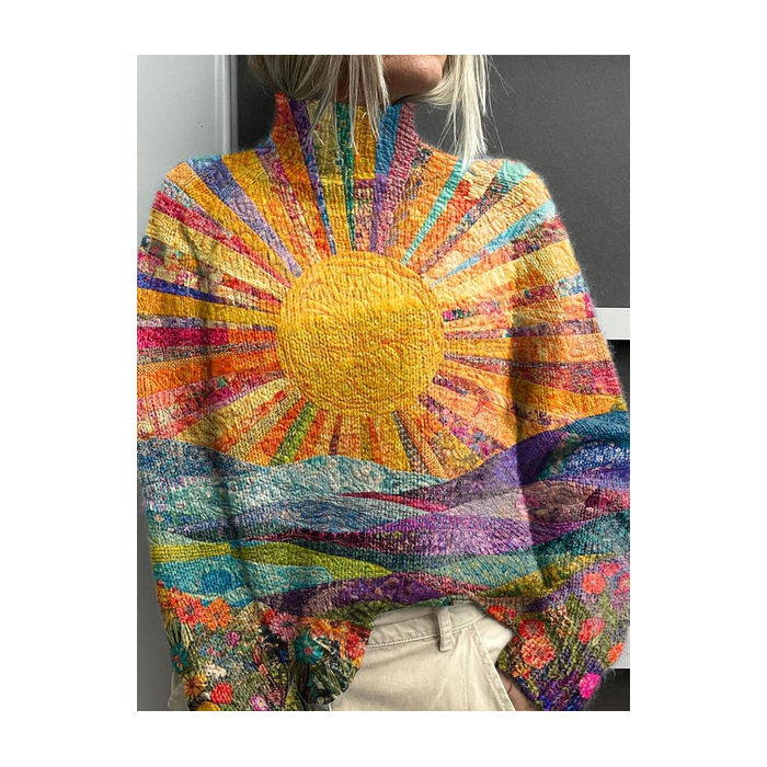 Women Abstract Printing Spring/Fall Vintage Long Sleeve Turtleneck Sweater