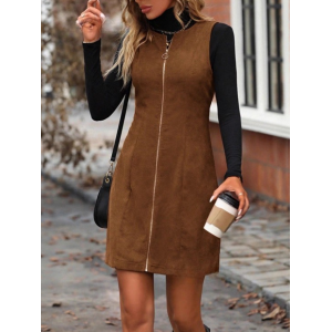 Women Plain Sleeveless Summer Split Joint Dress Crew Neck Daily Vintage Mini Tank A-Line Dress