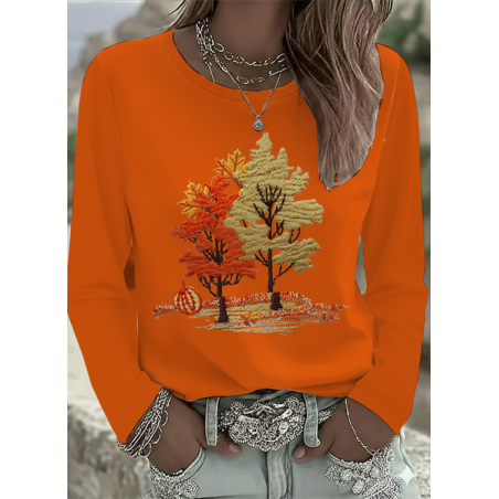 Women Maple Leaf Long Sleeve Tee T-shirt Crew Neck Printing Casual Spring/Fall Graphic Tee Top