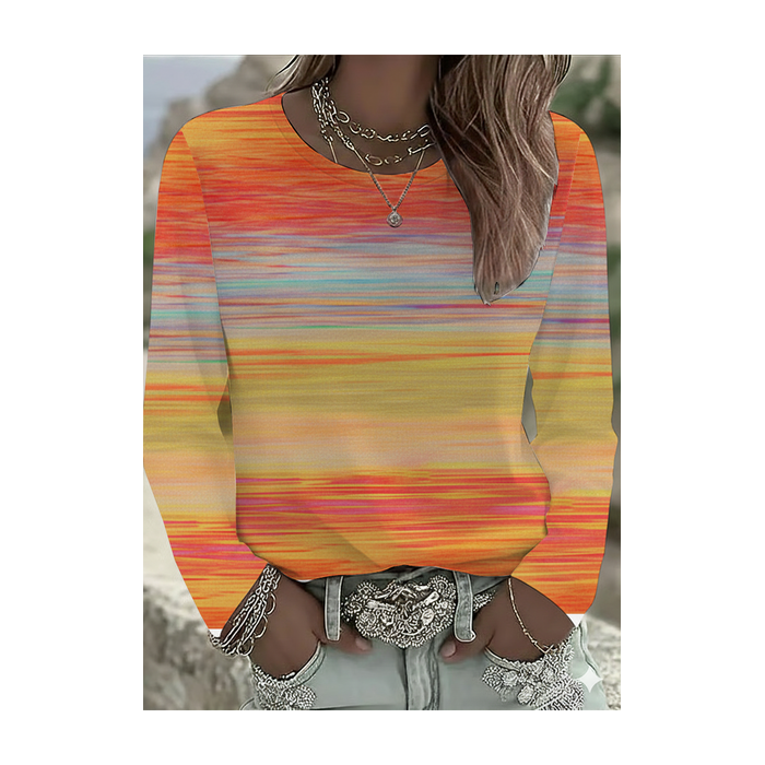 Women Abstract Long Sleeve Tee T-shirt Crew Neck Printing Casual Spring/Fall Graphic Tee Top