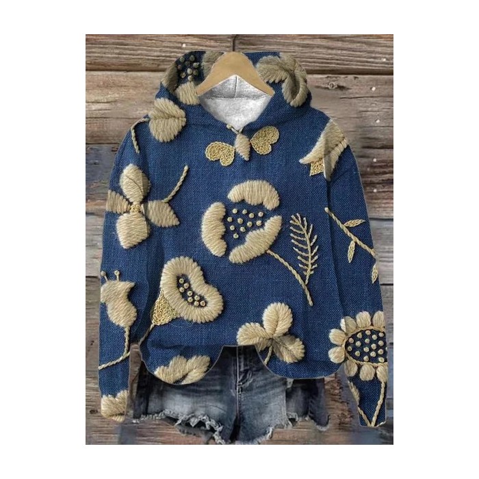 Women Floral Spring/Fall Printing Long Sleeve Casual Daily Hoodie