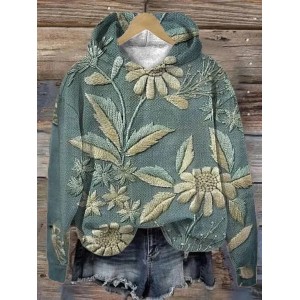 Women Floral Spring/Fall Printing Long Sleeve Casual Daily Hoodie