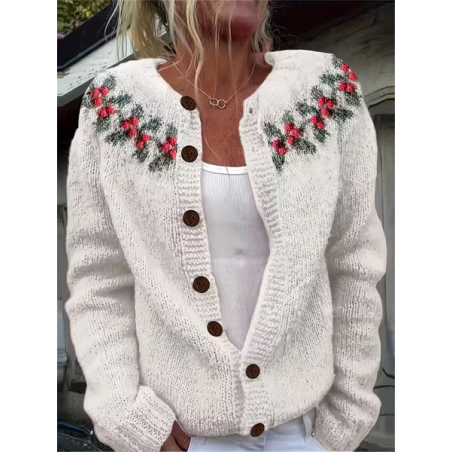 Women Floral Printing Long Sleeve Crew Neck Vintage Spring/Fall Cardigan Outerwear