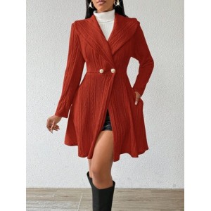 Women Autumn Outerwear Casual Jacquard Plain Long Sleeve Lapel Collar Jacket
