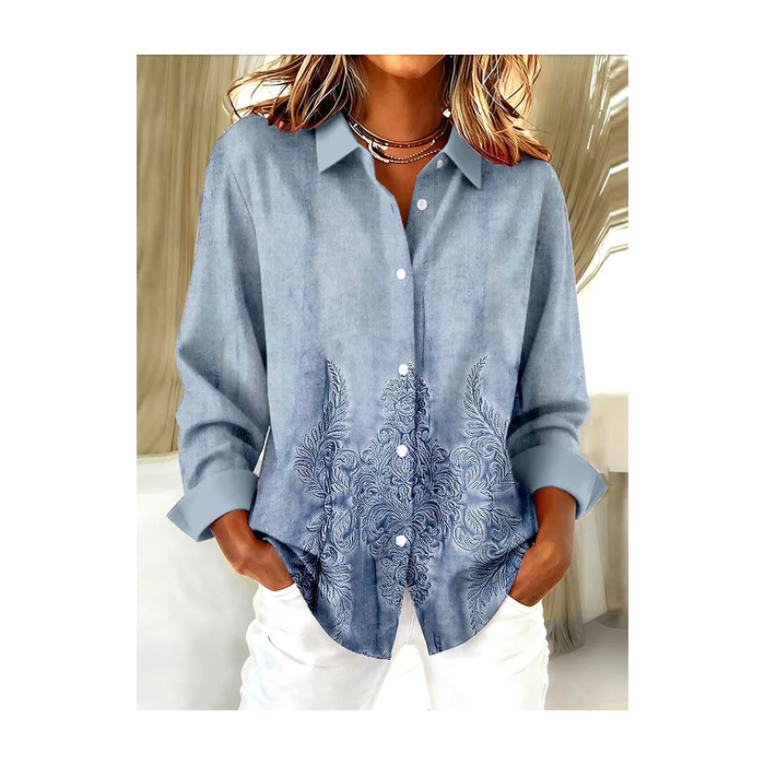 Women Floral Long Sleeve Shirt Spring/Fall Buckle Shirt Collar Regular Sleeve Daily Casual Top
