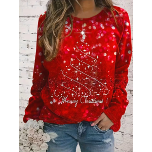 Women Christmas Long Sleeve Tee T-shirt Crew Neck Printing Casual Spring/Fall Graphic Tee Top