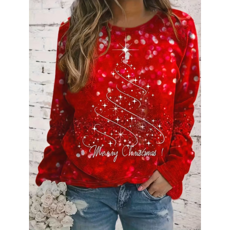 Women Christmas Long Sleeve Tee T-shirt Crew Neck Printing Casual Spring/Fall Graphic Tee Top
