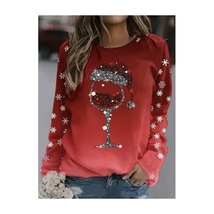 Women Christmas Long Sleeve Tee T-shirt Crew Neck Printing Casual Spring/Fall Graphic Tee Top