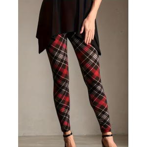 Women Plaid Casual All Season Printing Long Leggings