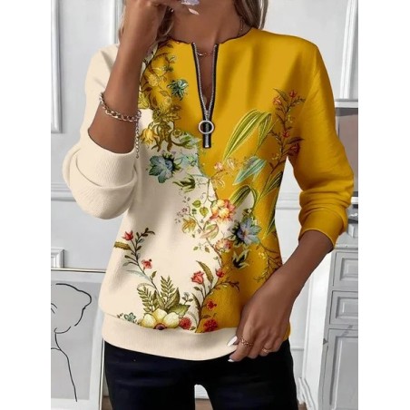 Women Floral Crew Neck Printing Casual Spring/Fall Long Sleeve Sweatshirt