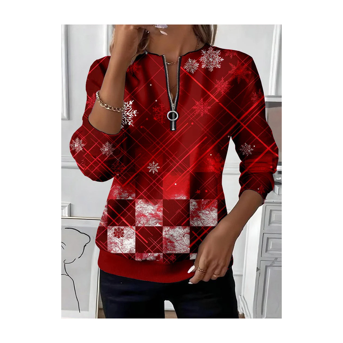 Women Christmas Crew Neck Printing Casual Spring/Fall Long Sleeve Sweatshirt
