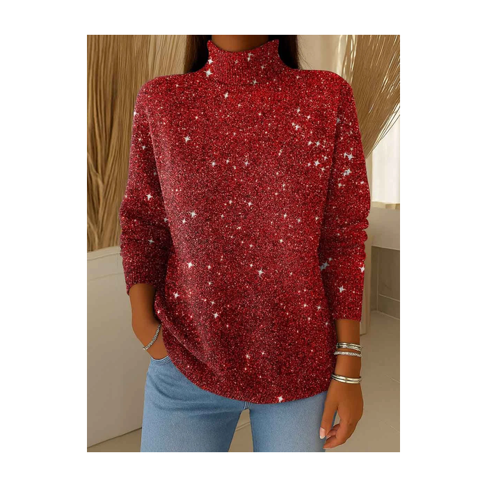Women Christmas Printing Spring/Fall Vintage Long Sleeve Turtleneck Sweater