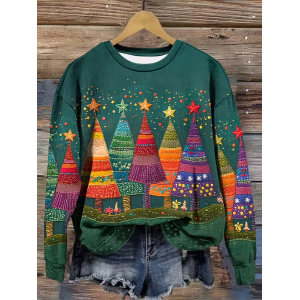 Women Christmas Crew Neck Printing Casual Spring/Fall Long Sleeve Sweatshirt