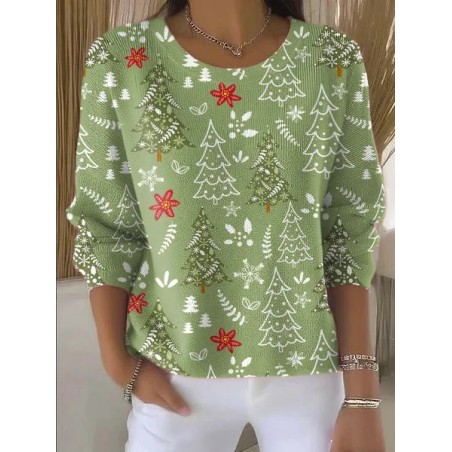 Women Christmas Printing Spring/Fall Casual Long Sleeve Crew Neck Sweater
