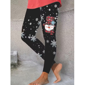 Women Christmas Snowman Casual All Season Printing Long Leggings