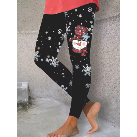Women Christmas Snowman Casual All Season Printing Long Leggings