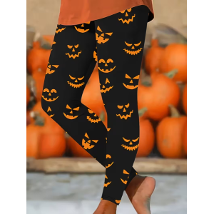 Women Halloween (pumpkin) Casual All Season Printing Long Leggings