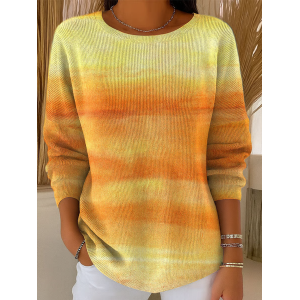 Women Abstract Printing Spring/Fall Casual Long Sleeve Crew Neck Sweater