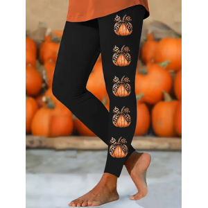 Women Halloween (pumpkin) Casual All Season Printing Long Leggings