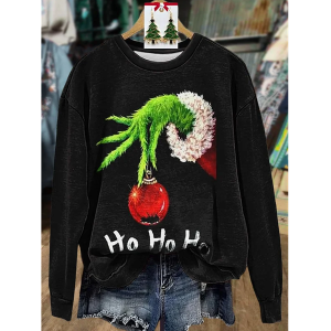 Women Christmas Crew Neck Printing Casual Spring/Fall Long Sleeve Sweatshirt