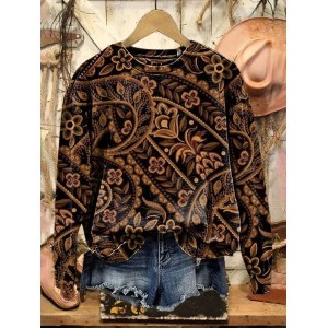 Women Floral Crew Neck Printing Casual Spring/Fall Long Sleeve Sweatshirt