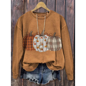 Women Halloween (pumpkin) Crew Neck Printing Casual Spring/Fall Long Sleeve Sweatshirt
