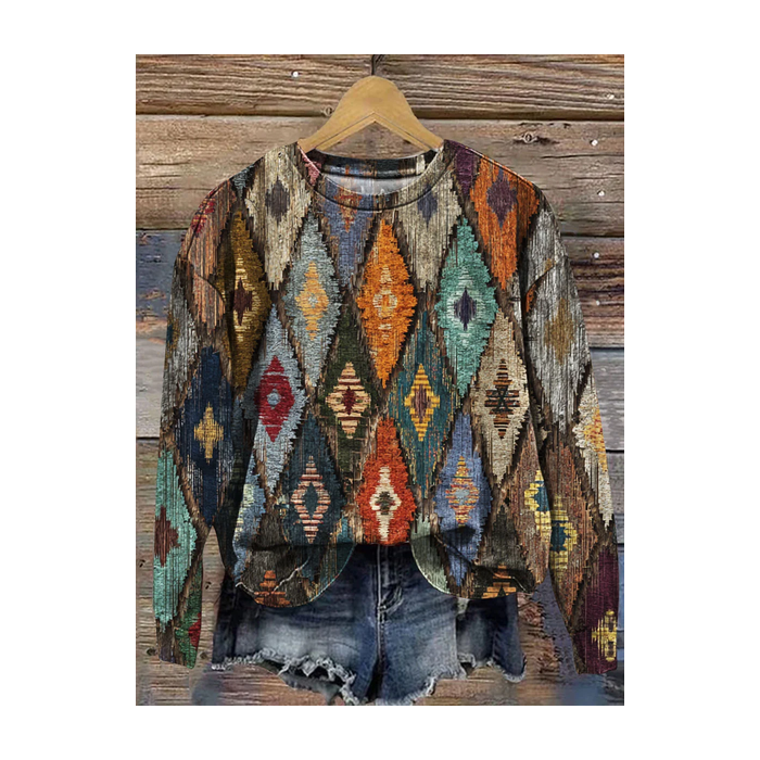 Women Abstract Crew Neck Printing Casual Spring/Fall Long Sleeve Sweatshirt