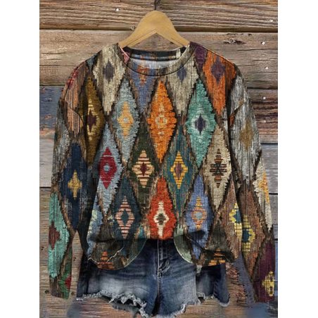 Women Abstract Crew Neck Printing Casual Spring/Fall Long Sleeve Sweatshirt