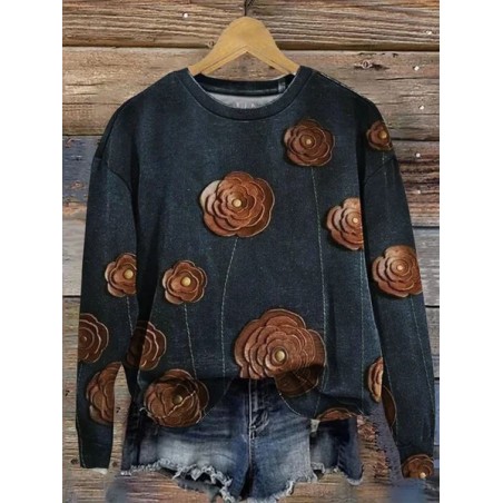 Women Floral Crew Neck Printing Casual Spring/Fall Long Sleeve Sweatshirt