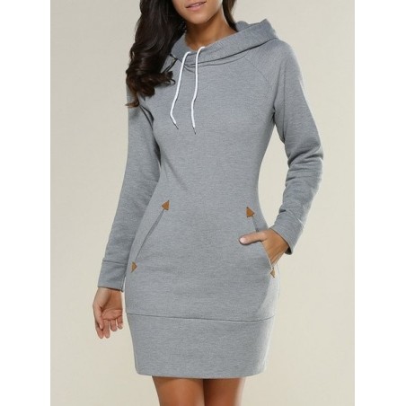 Women Plain Long Sleeve Spring/Fall Split Joint Dress Hoodie Daily Vintage Mini Tank A-Line Dress