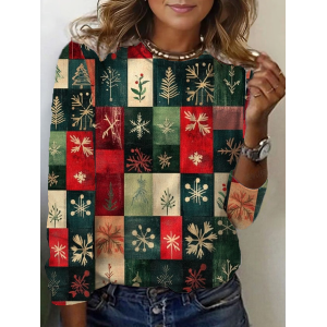Women Christmas Long Sleeve Tee T-shirt Crew Neck Printing Casual Spring/Fall Graphic Tee Top