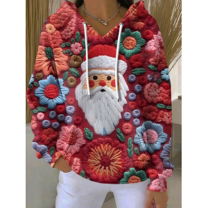 Women Floral Spring/Fall Printing Long Sleeve Casual Holiday Hoodie